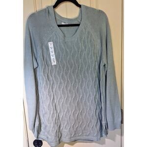 NWT Sonoma Womens XXL Cable Knit Crew Neck Sweater Tunic Seafoam Blue